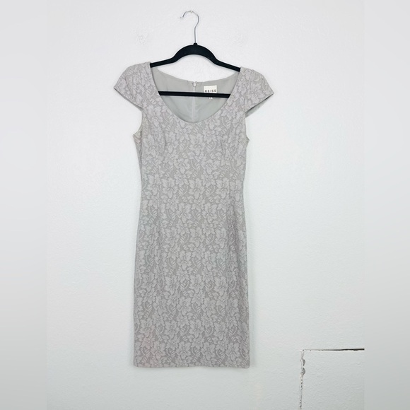 Reiss Marjorie Structured Grey Sheath Lace Dress - Picture 5 of 9